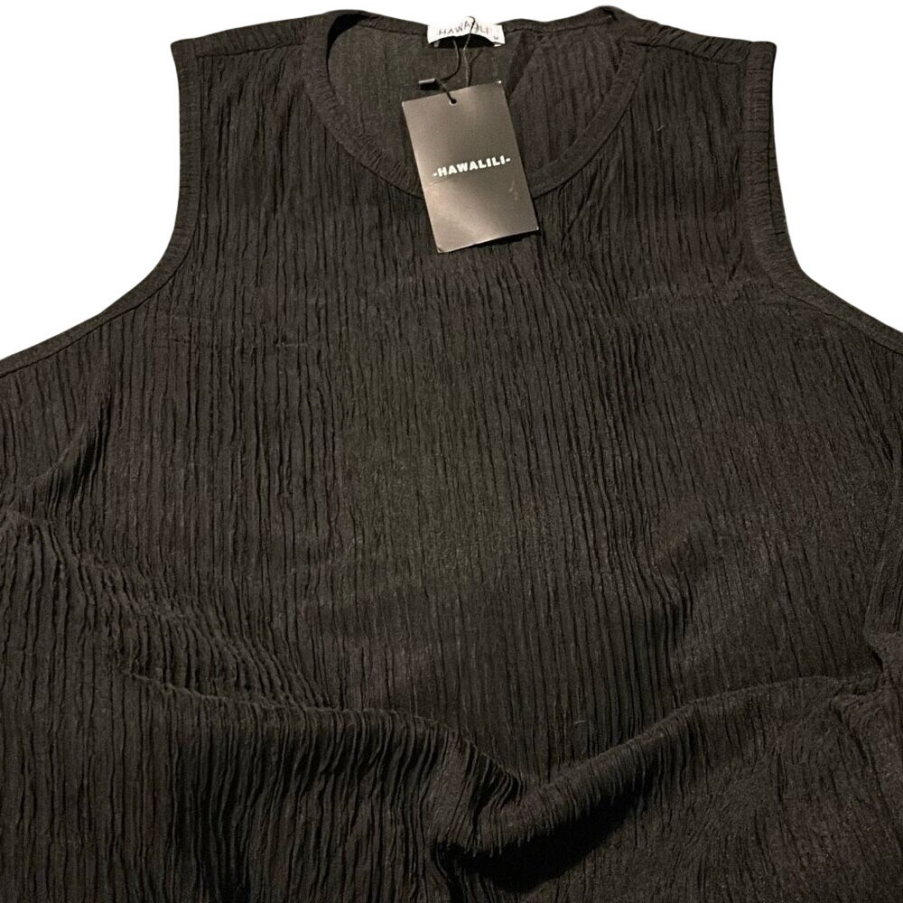 HAWALILI Black Textured Sleeveless‎ Tank Top M